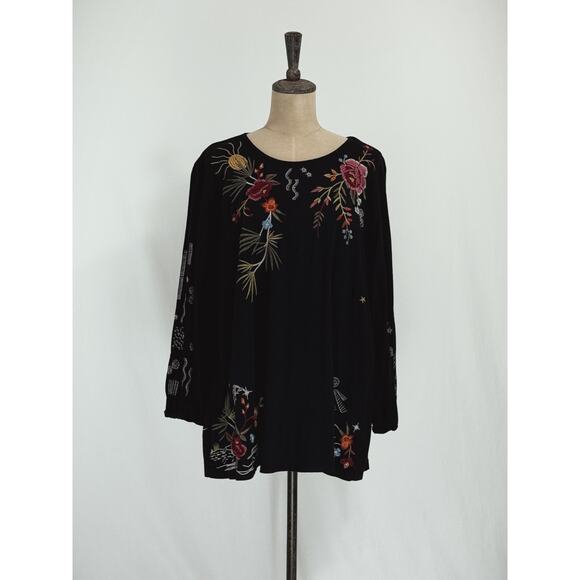 Johnny Was Stunning Black Velvet Embroidered Tunic Top XXL #0051